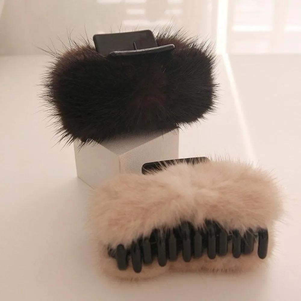 J Lauren Mink Ribbon Winter Hair Claw Clip H0720 brown
