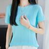 Navava Women Thin Ribbed Round Neck Short Sleeve Knit Tee Nk3718