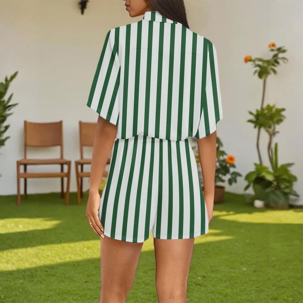 Women's Fashion V-neck Jumpsuit Plaid Casual Short Sleeve Top Jumpsuit