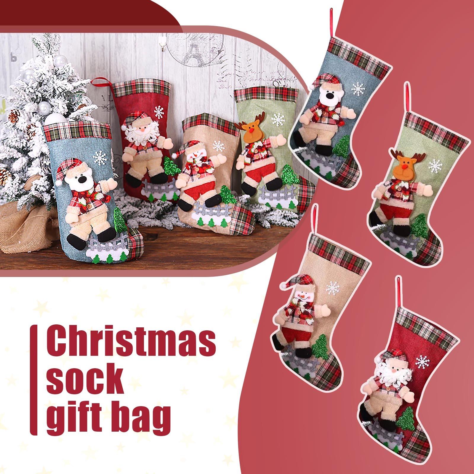 

Рождественские чулки с плюшевыми манжетами, декор для чулок, подарочный пакет One Size