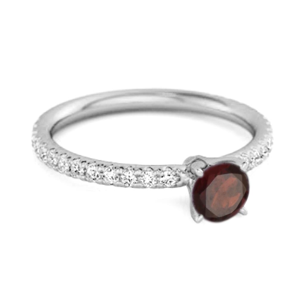 Garnet Round Soliatire Ring -925  Sterling Silver