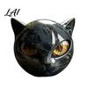 Retro Dark Home Accents Spherical Black Cat Head Ornament Resin Gothic Style Sculpture with Colorful Spooky Shelf Decoration Eyes for Halloween