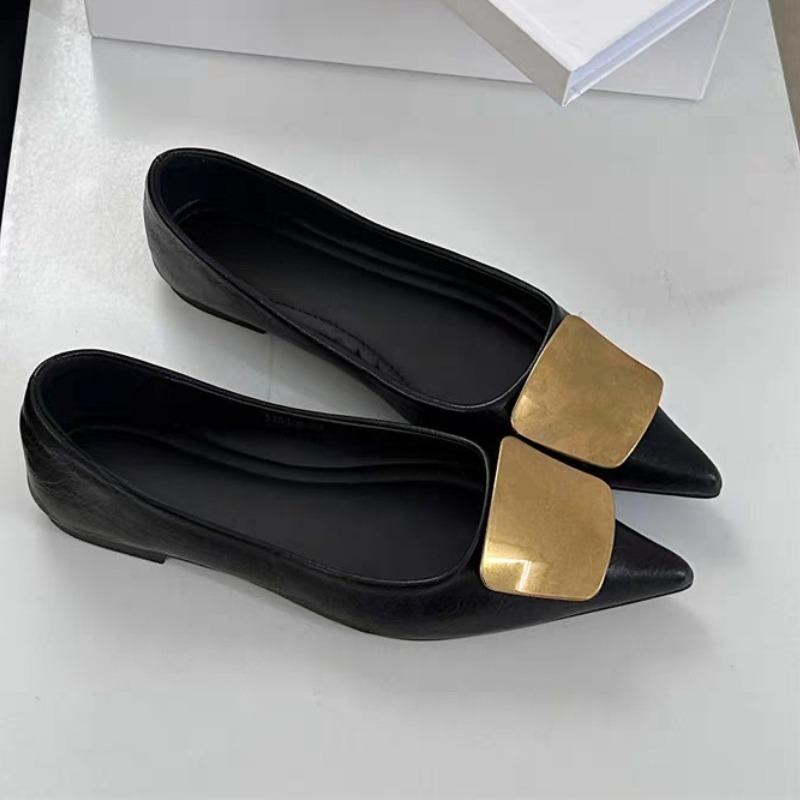 Damen Ballerinas 2025 Sommer Neu Einfarbig Stilvolle Damen Flachschuhe Spitzschuh Himmel Weibliche Slipper Leder