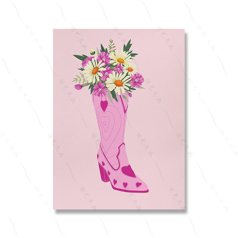 

Плакат «Пастушка», 3 комплекта, розовый искушение, родео, холст с принтом, ретро-стиль, сапоги Howdy, модная настенная живопись в общежитии, домашний декор для комнаты 21x30cm No Framed