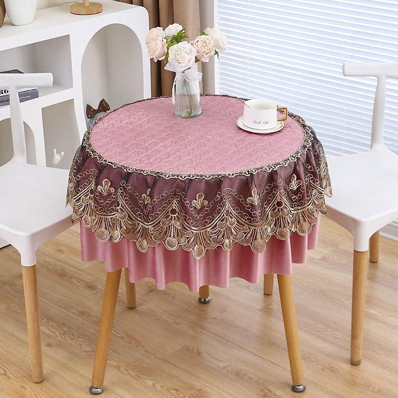 Round Table Fabric Tea Table Round Lace Dutch Velvet Home Cover Thickened Dining Table Living Room Anti Slip Tablecloth
