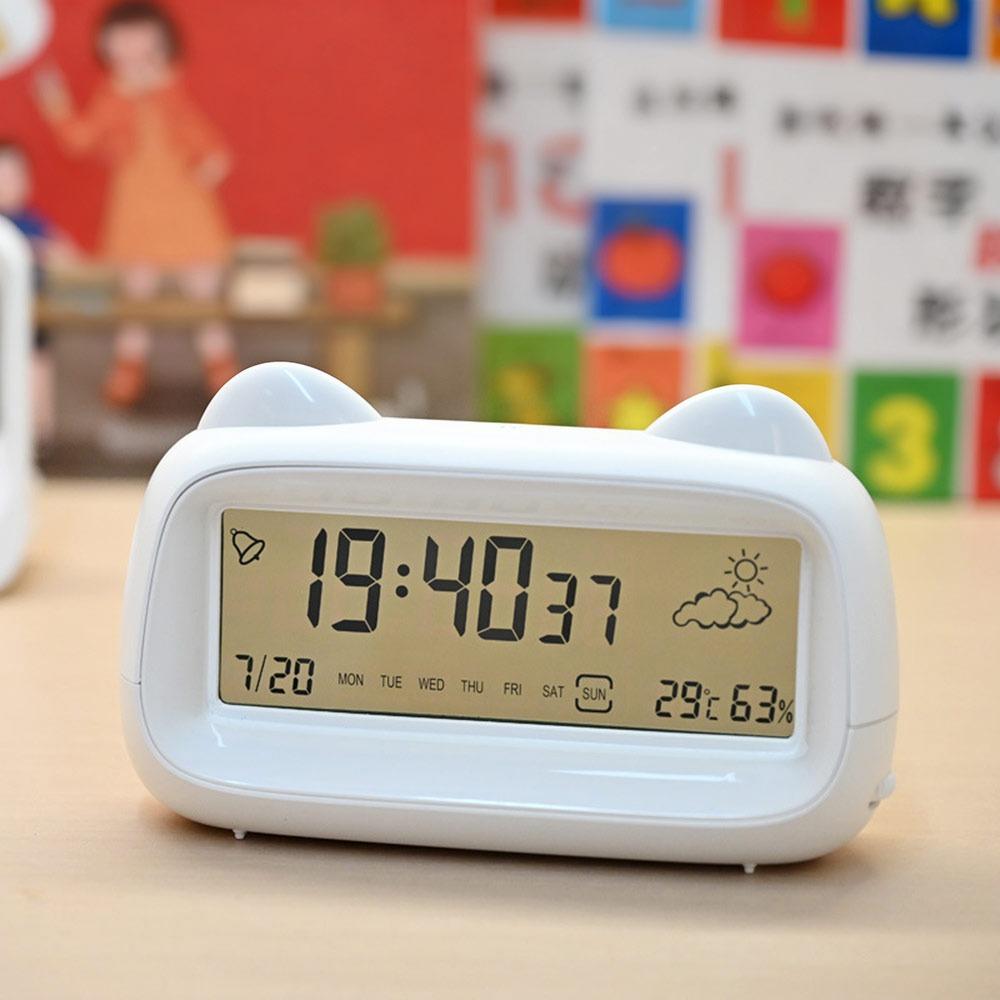 Temperature Display Digital Alarm Clock Humidity Display Week Display Cat Shape Clock Digital Display LCD Screen Alarm Clock