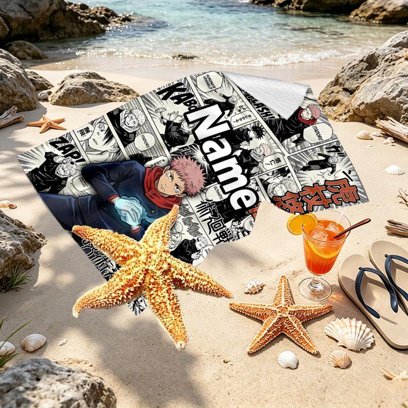 Custom Name Personalized Jujutsu Kaisen Print Beach Towel, for Trip Camping Beach Party Home Decor, Birthday Gift for Family & Friends