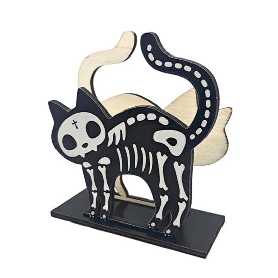 Funny Animal Napkin Storage Halloween Wooden Holder, Skeleton Black Cat Gnome Tissue Rack, Cute Kitchen Counter Accessories Cartoon Tabletop
