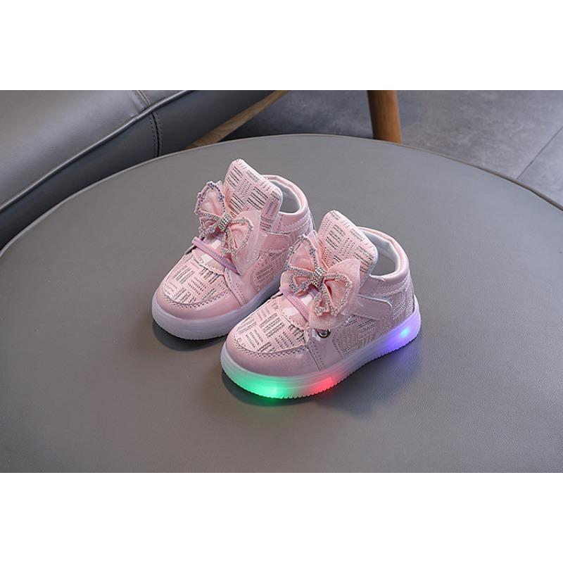 Kids Glowing Light Up Sneakers Girls Bowknot Princess Toddler Walking Sports Shoes