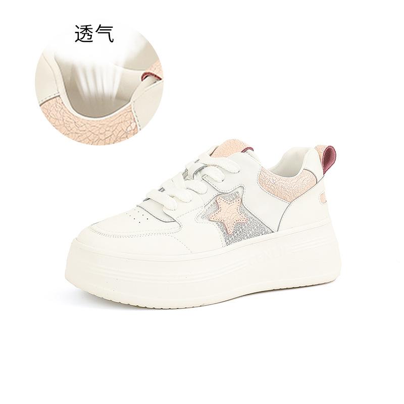 

Маленькие белые туфли из кожи с пенопластовой подошвой, лето 2025, новые дышащие сетчатые туфли со звездами, повседневная женская обувь, туфли на платформе для женщин 35 розовый