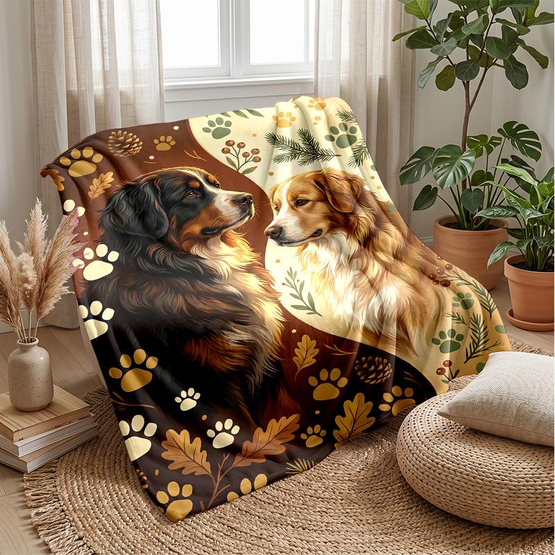 Two Dogs In Nature Theme Blanket Lightweight Warm Flannel Blanket Decorative Throw Blanket for Home Decoration