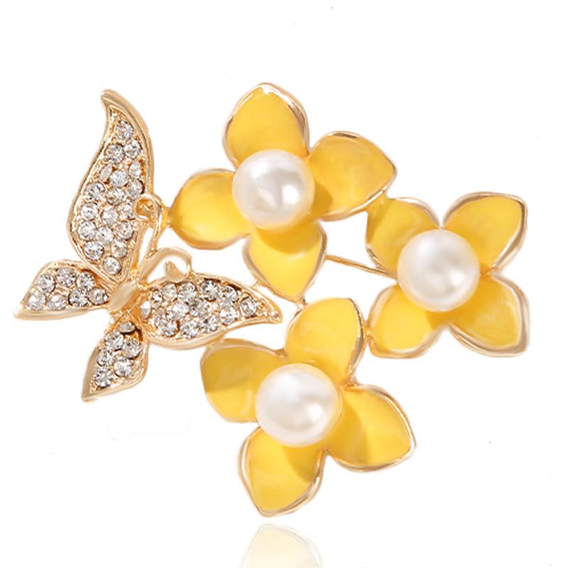SKEDS Elegante Damen Emaille Blume Perle Brosche Anstecknadel Mode Kristall Schmetterling Pflanze Schmuck Für Damen Kleidung Mantel Brosche Anstecknadel
