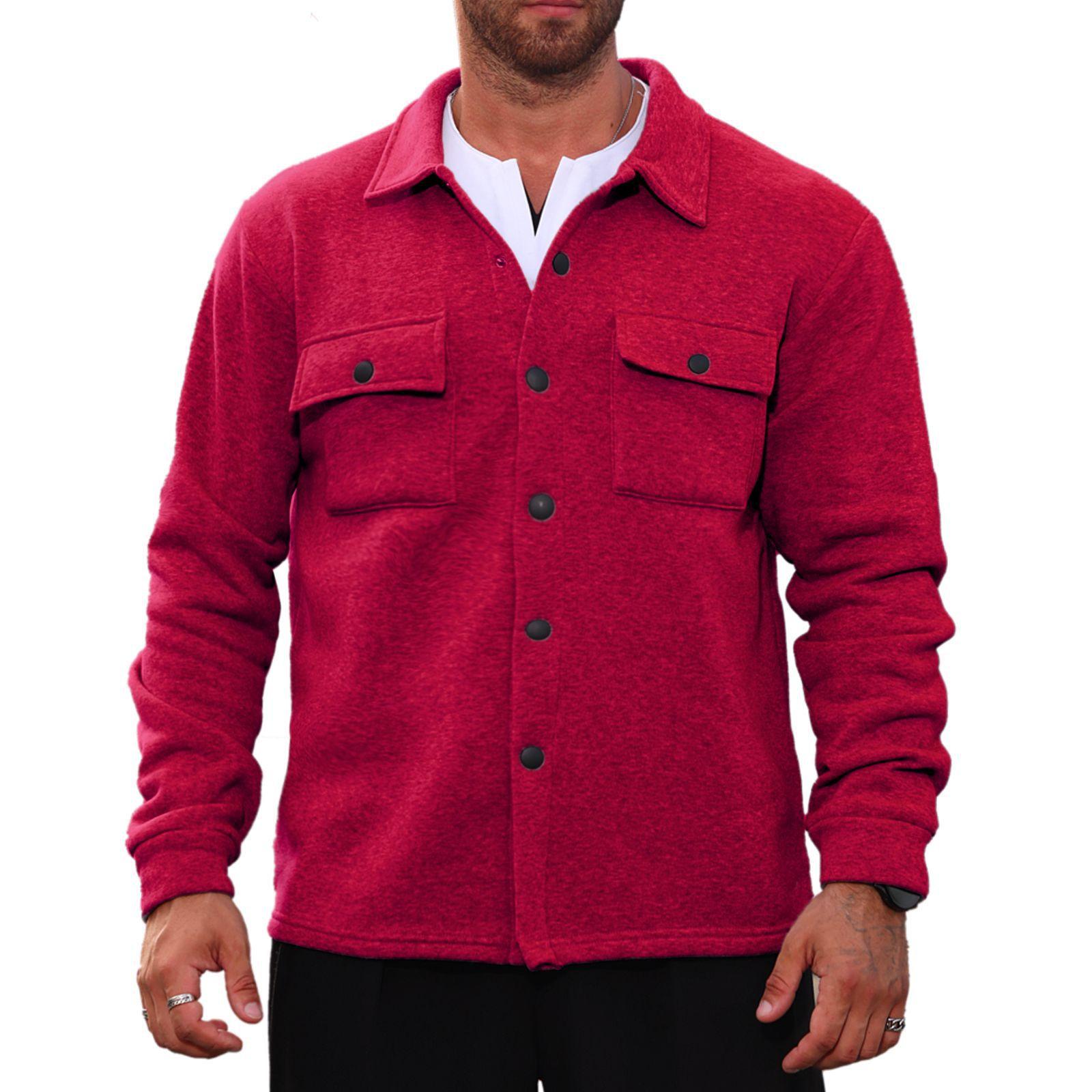 

Men s Fleece-lined Collared Casual Plain Coat XXL красный
