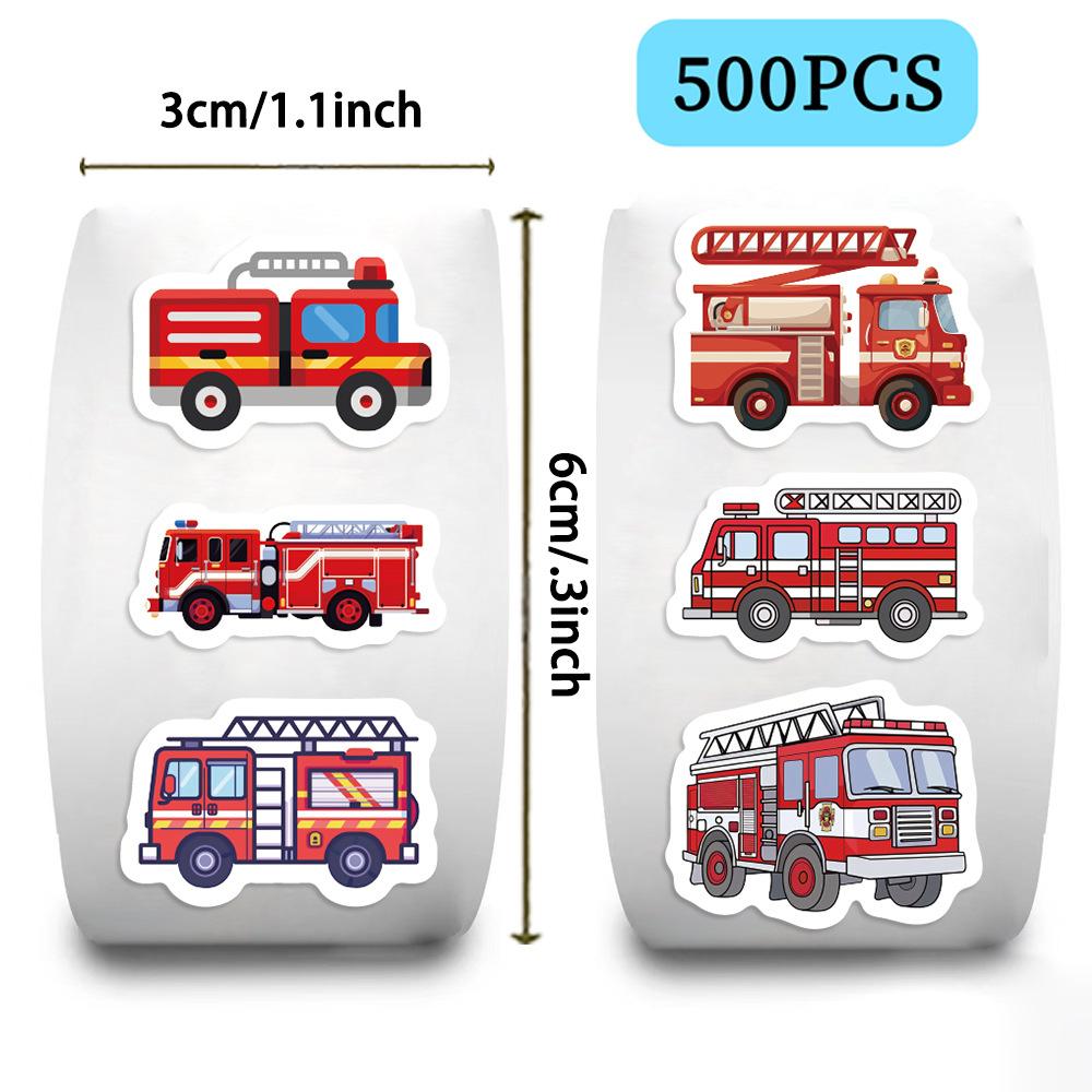 500PCS Fire Truck Roll Stickers Graffiti Cartoon Art Gift Scrapbooking Living Room Phone Community Skateboard Nostalgia Sticker