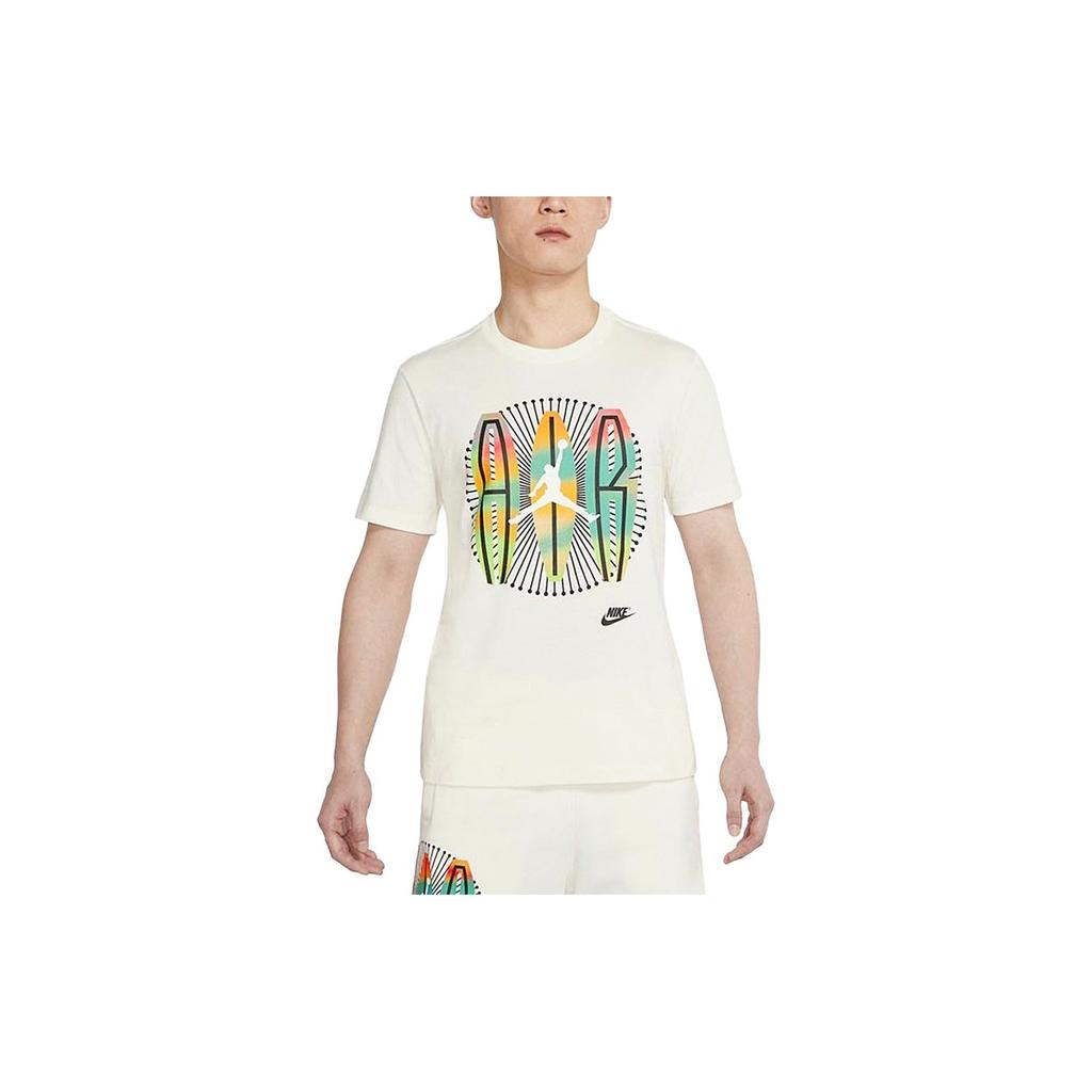 Jordan Gradient Letter Print Round Neck Short Sleeve T-Shirt Men Tops Beige DR1412-133