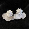 Silver Needle Pearl and Shell Flower Stud Earrings - Elegant and Fashionable Women's Jewelry