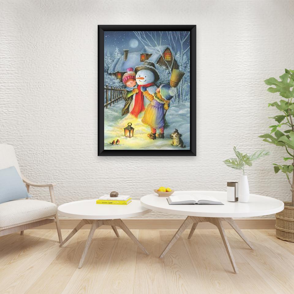 5D-Diamantgemälde, Landschaft, Schneemann, voller runder Bohrer, Strass-Diamant-Stickerei, Kreuzstich-Set, Wandkunst, Heimdekoration, Geschenk