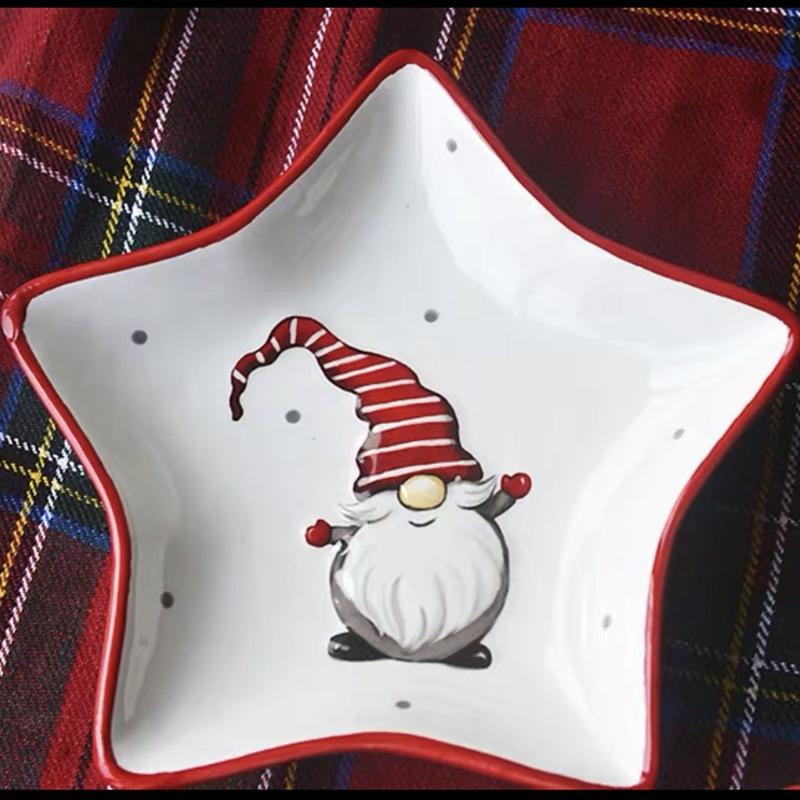 Christmas ceramic double-layer string plate three-layer snowman snack plate husband cake fruit plate dessert plate tableware set