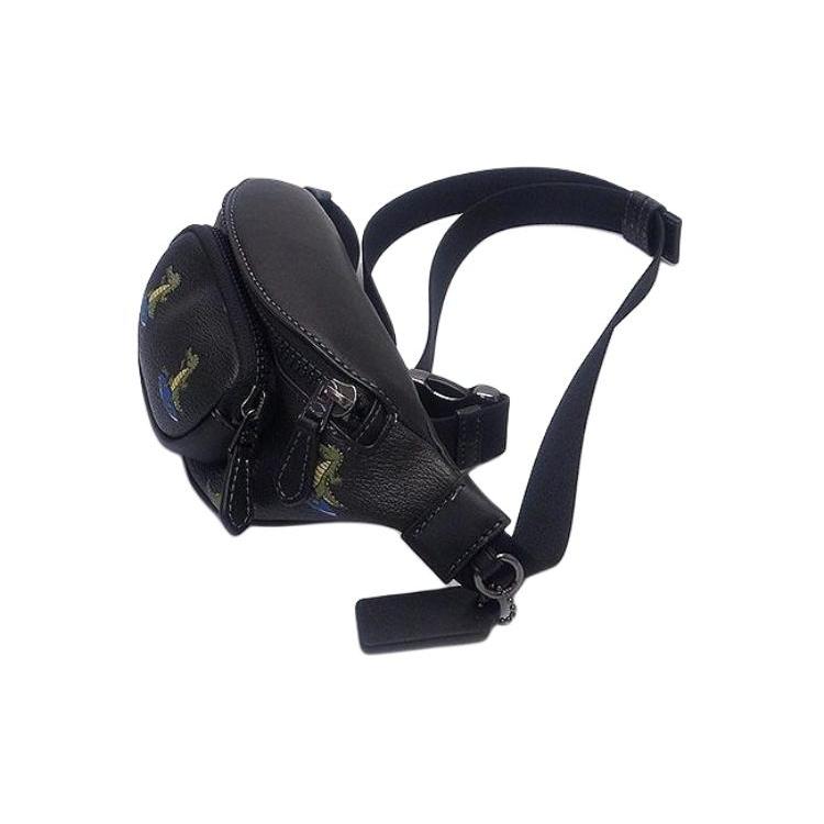 New COACH Sprint Canvas With Leather Fanny Pack Sling Bag Shoulder Bag Crossbody Bag Medium Size Men's Black CJ676-QBM2