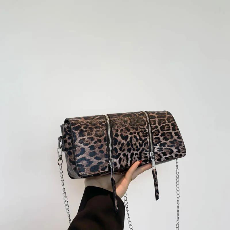Leather PU shoulder bag with chains for women  shoulder bag  clutch bags  leopard print  crossbody bag  feminine fashion  designer bag