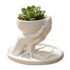 Palm Shape Succulent Planter 3D Printed Shaped with Drainage Tray, Holding Natural Literary Style Tabletop Decor Mini Flower Pot, Small Desktop Plant