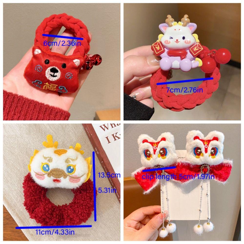 Red Envelope New Year Bell Hair Rope Pearl Children Dragon Rubber Band  New Year
