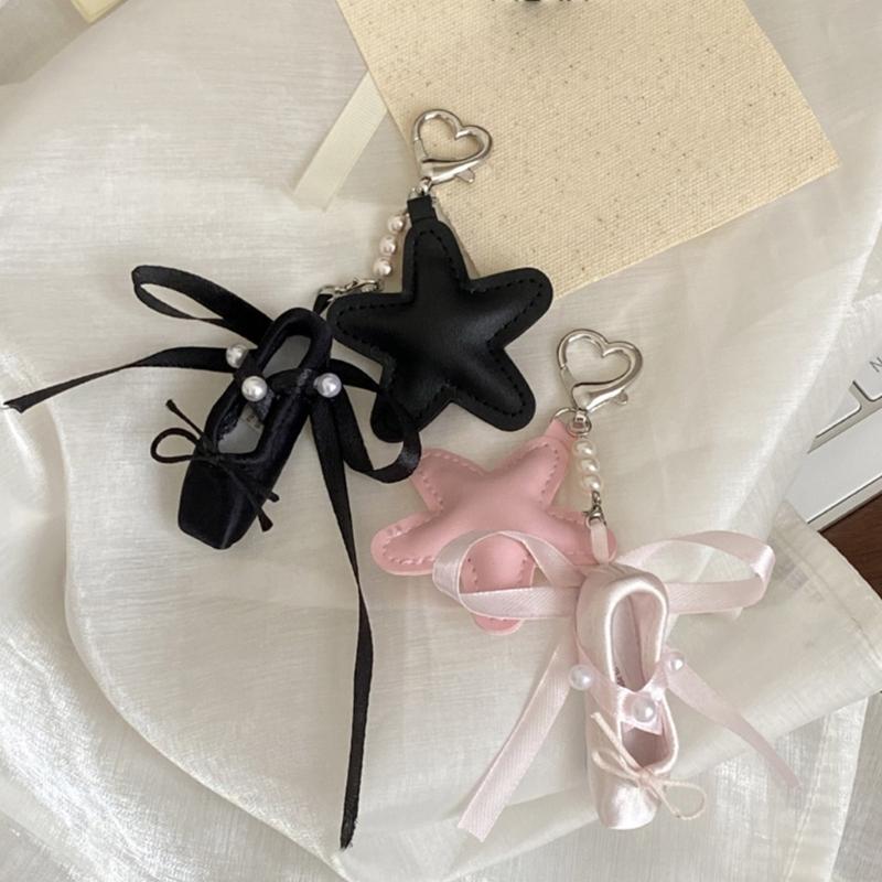 Artistic Ballet Shoe Keychain With Sparkling Star Accent Soft PU Materials Pendant For Women Gift Bag Charm Accessory