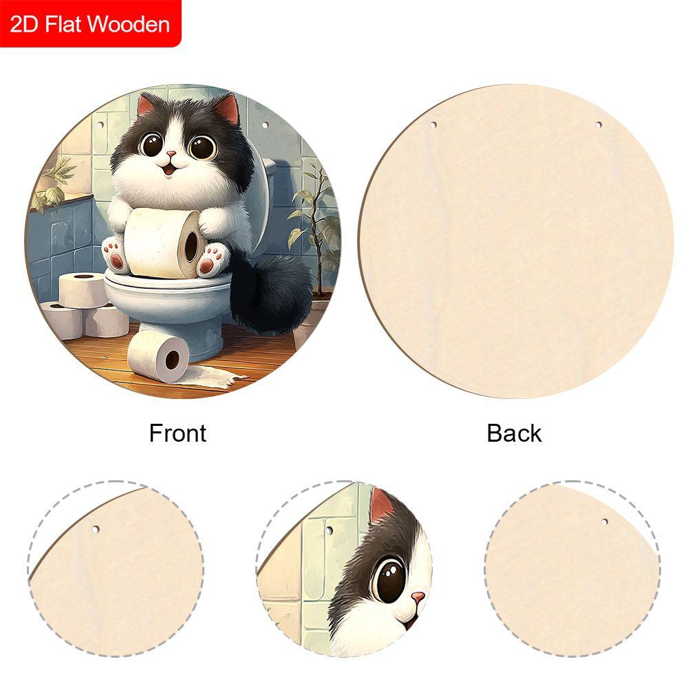Wooden Hanging Decorative Sign, Toilet Decoration, 2D Flat Pendant, the Pattern Is a Cat Sitting On the Toilet, a Housewarming Gift for a Friend