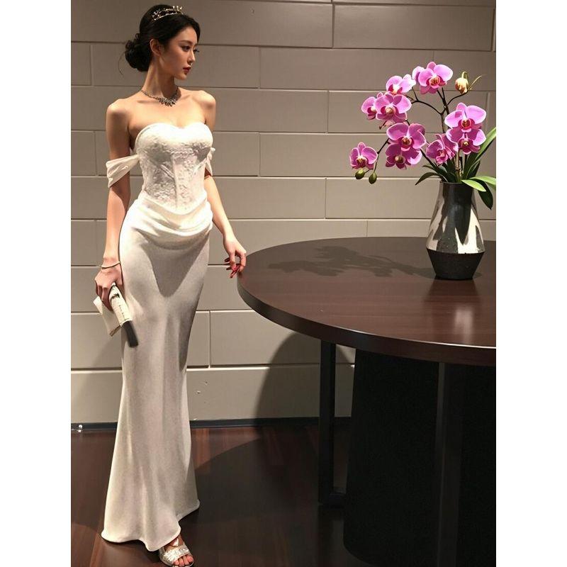 

Socialite Adult Lady like Woman Style Dress Fishbone Engagement Dress Light Luxury Minority Bodycon Dress New Year Battle Gown Birthday Dress White S