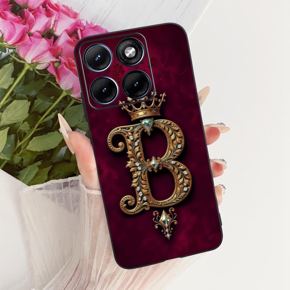 For Motorola Edge 70 Fusion Royal Crown Initial Letter Phone Case For Motorola Edge70 Fusion 5G XT2605 Black Silicon Soft Bumper