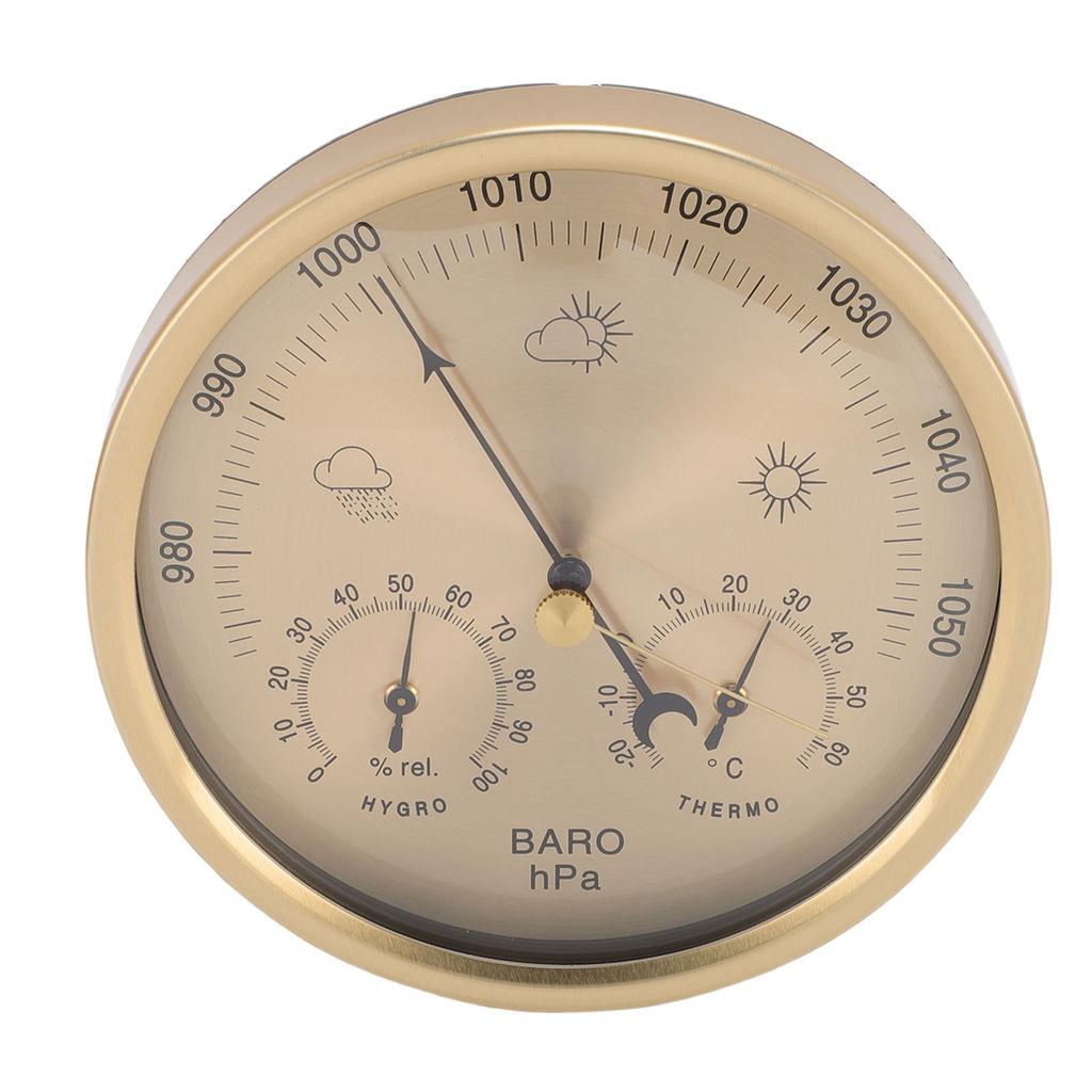 Barometr Higrometr Termometr 3 w  Wiszący na ścianie Złota tarcza Stacja prognozy pogody do domu i biura 130 mm
