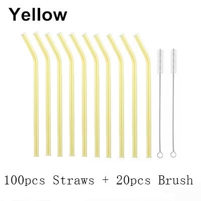 100Pcs Reusable Drinking Glass Straws 18cmx8 mm For Smoothies, Tea, Juice --10 Pack With 20Pcs Cleaning Brushs