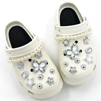 20PCS Fashion Shoe Charms Set Accessories Hole Shoe Buckle Diamond Butterfly Star Pearl Chain DIY Shoes Decorations Girls Gift