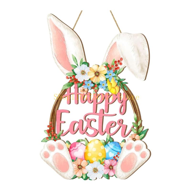 Convenient Wooden Rabbit Hanging Ornament Easy to Place for Easter Decoration top sale