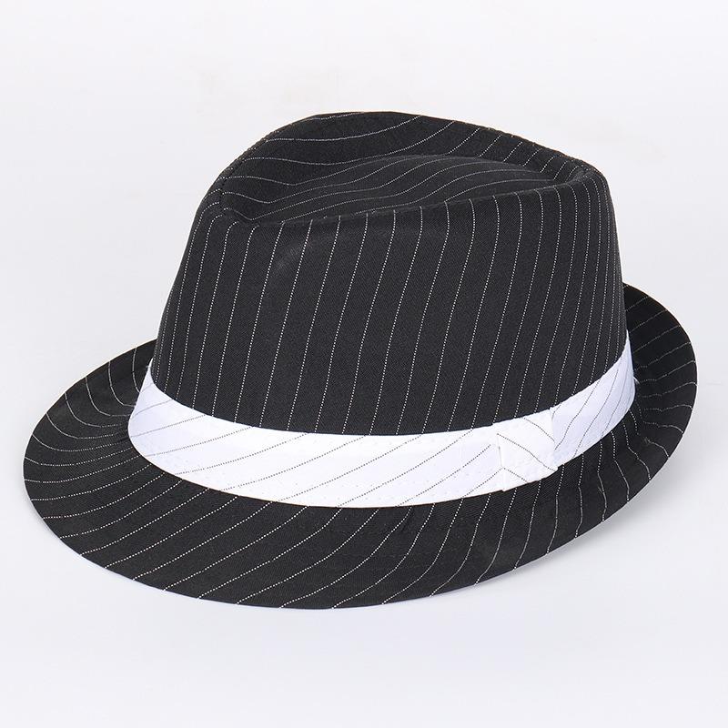 Middle-aged Men's Striped Top Hat, Solid Color Jazz Hat, Suit Material Hat, Wide Brim Design, Wide Brim Sun Hat, Large Brim.