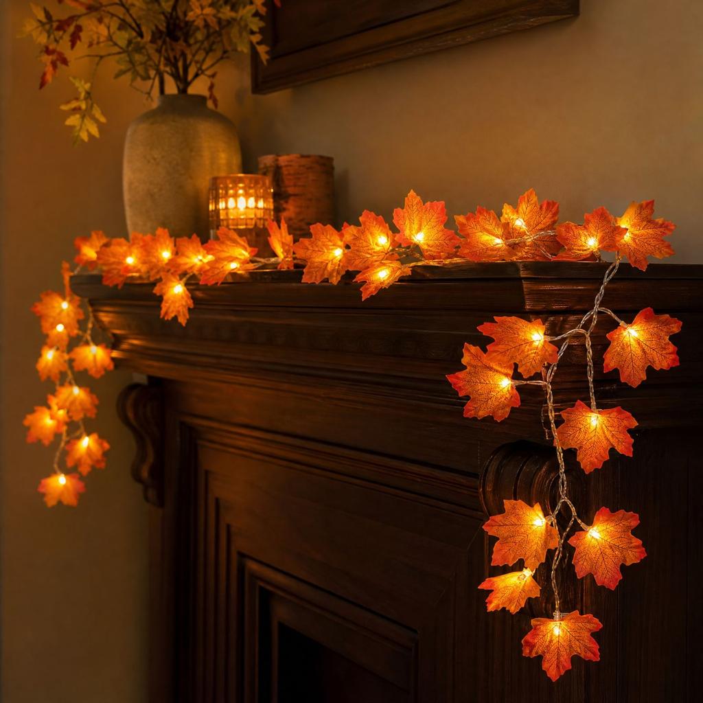 Fall Maple Leaf String Lights 10 LEDs 2M Artificial Leaves for Home Decor