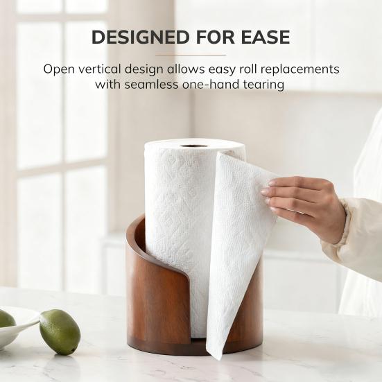 Wood Paper Towel Holder One-Handed Operation Easy Access Paper Towel Stand Farmhouse Kitchen Decor Accessory