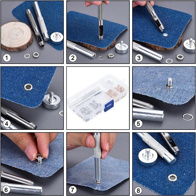100Pcs Metal Eyelet Gromment Set Eyelet Punch Install Tool Kit With Storage Box For LeatherCraft Shoes Belt Cap Bag Tags Clothes