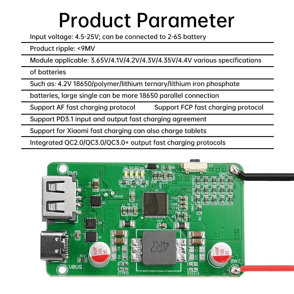 45W PD QC Full Protocol Bi-directional Fast Charging Mobile Power Module DIY Charger 2-6S Li-ion Battery Protection Motherboard