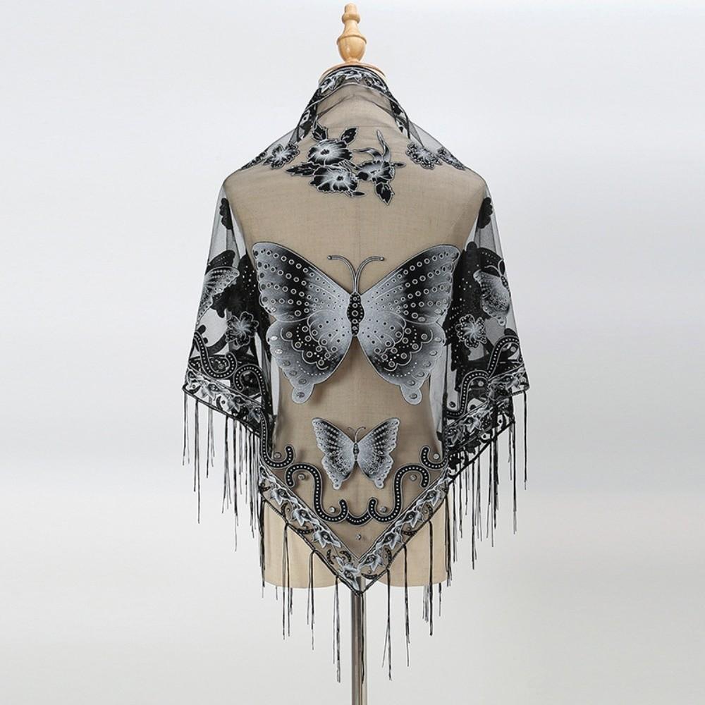 Floral Triangle Shawl Hollow Tassel Wrap New Lace Scarf Everyday Outfits