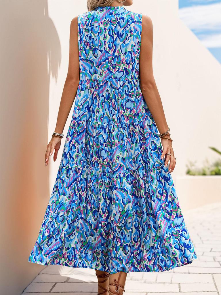 2026 European & American Summer Resort Sleeveless V-Neck Tassel Abstract Print Dress for Women