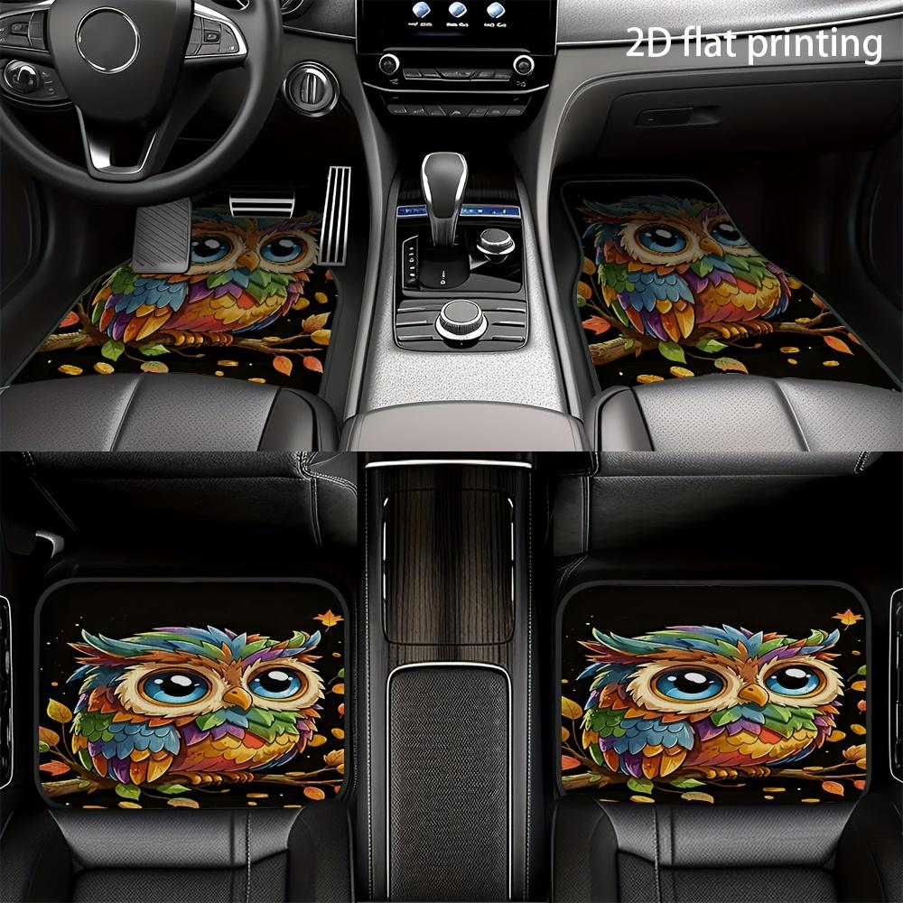 4pcs Car Foot Mats, Colorful Owl Coin Pattern, Fiber Material, Universal Car Floor Mats, Washable, Wear-Resistant, All-Season, C