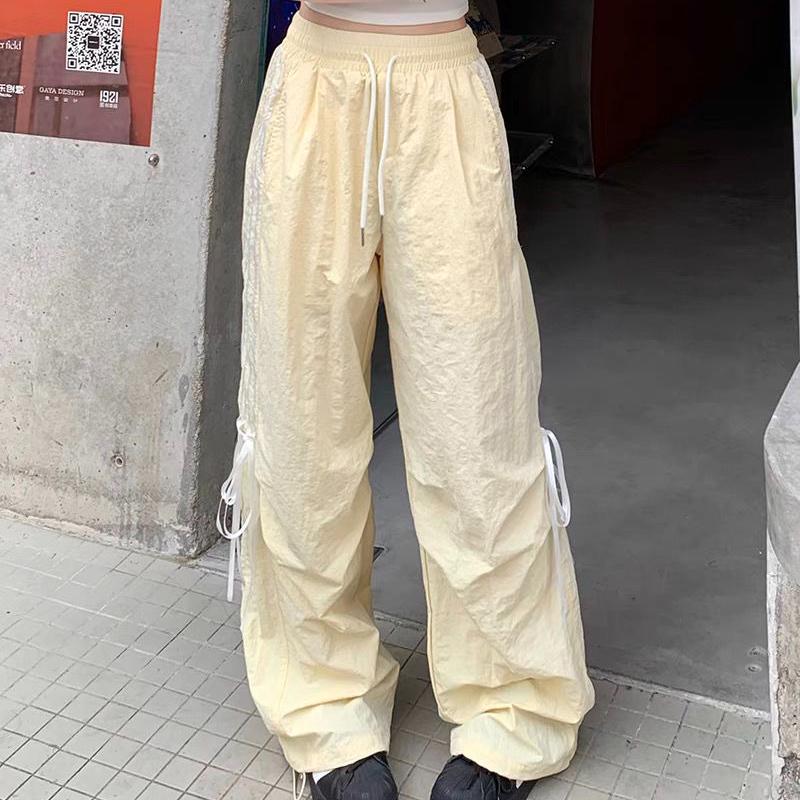 Oversized Striped Cargo Y2k Spodnie Damskie Harajuku Casual Sweet Bow Baggy Letnie Szerokie Nogawki Cienkie Spodnie Amerykański Styl Ulica