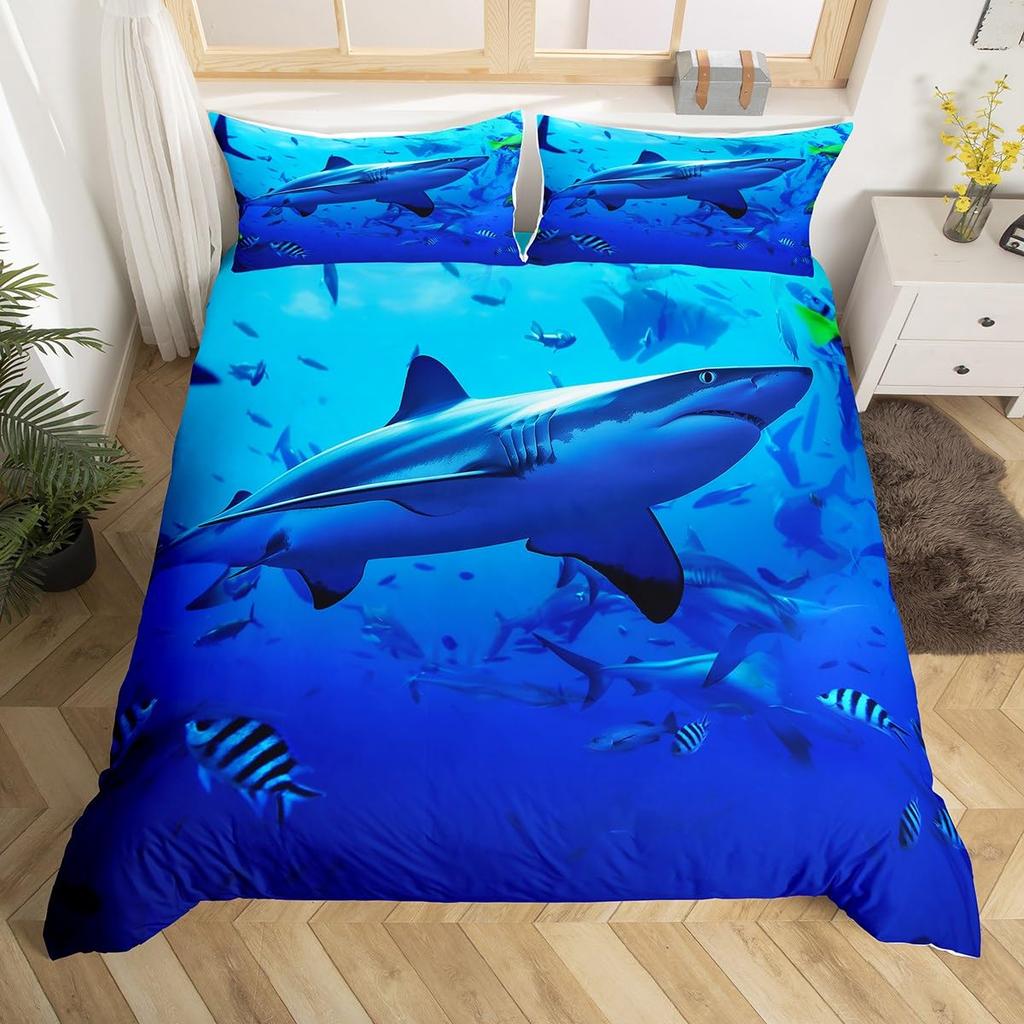 Erosebridal Mermaid Tail Bedding Set,Nautical Sea Animal Duvet Cover Twin Size for Kids Child,Fish Scale Sparkle Sequins Comforter Cover Oce