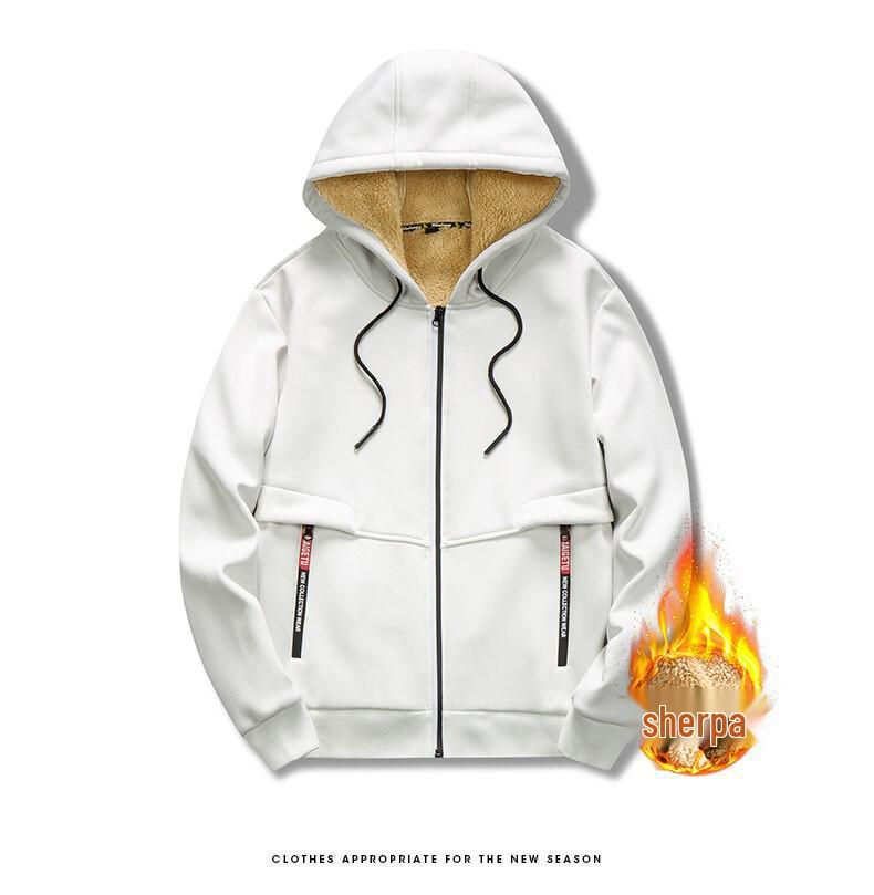 Men's Lamb Fleece Hoodie: Velvet-Lined, Thickened, Autumn/Winter, Casual Sportswear Jacket