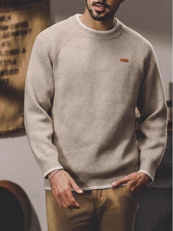 Men's American Retro Crew Neck Loose Winter Sweater - Trendy Knitwear Base Layer
