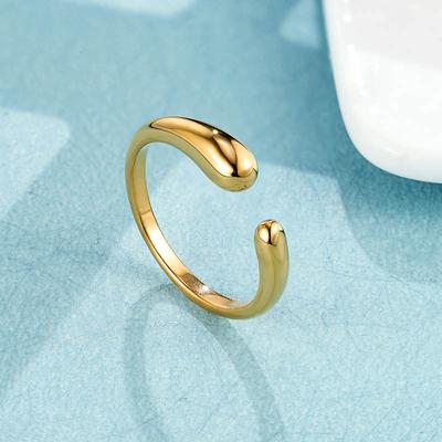 Einfacher offener Wassertropfen-Ring, Hochwertiger Ring, galvanisiert mit Titanstahl, Geometrische Nischen-Accessoires für Damen