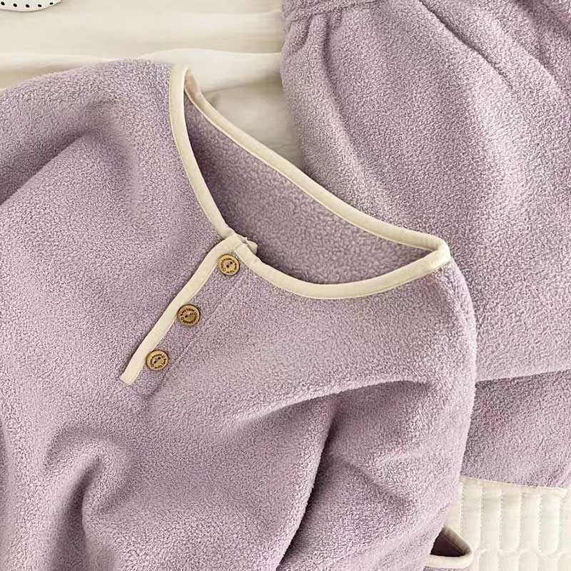 Women Suits Sets Cotton Large Size Pajamas Winter Thickened Fleece Longs Pants Two-piece Oversize 2PC Suit