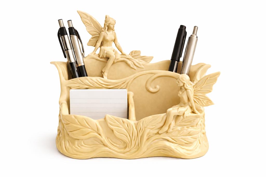 Beige Desk Organizer with Fairy Motif