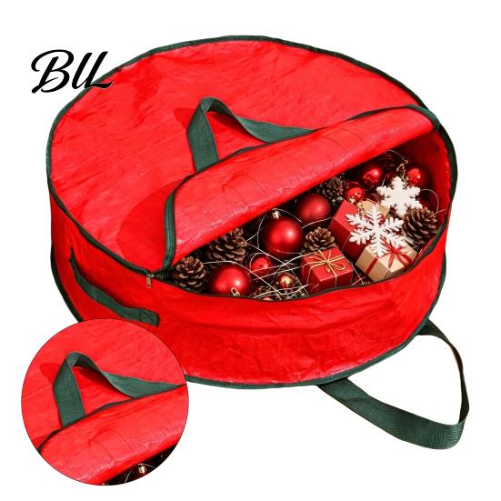 Reinforced Handle Carrying Bag Round Garland Storage with Handles, Waterproof PE Fabric Protective for Wreaths Dustproof Organizer, Zipper Closure